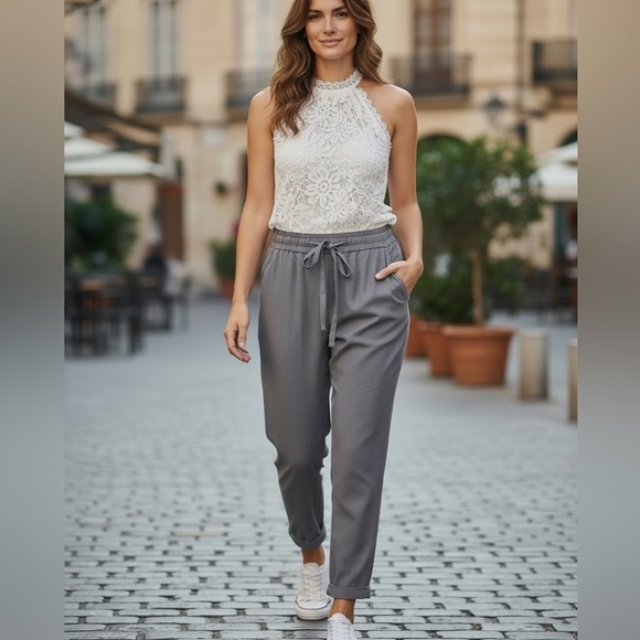 Wilfred by Aritzia Pants - WILFRED ARITZIA ALLANT PANT CROPPED HIGH RISE GRAY LINEN TROUSER JOGGERS SZ SM